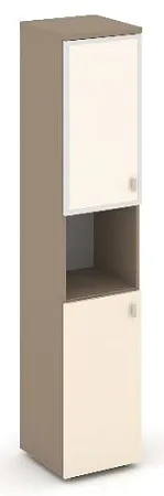 Шкаф высокий узкий левый (1 низкий фасад ЛДСП + 1 низкий фасад стекло лакобель Satin в раме) ES.SU-1.4R(L) I/U