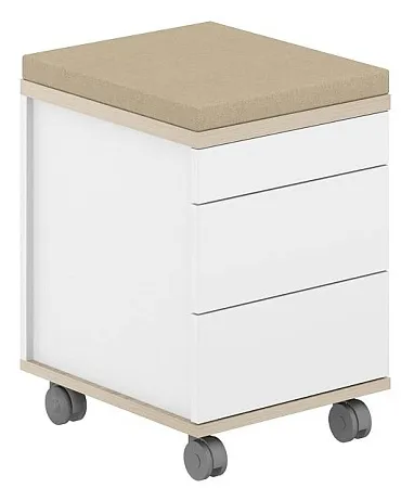 Тумба мобильная 2 ящ. метаб.+ лот.ящ. + подушка-бежевый AG.274.WH.WH.WH