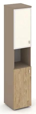 Шкаф высокий узкий левый (1 низкий фасад ЛДСП + 1 низкий фасад стекло лакобель Satin в раме) ES.SU-1.4R(L) I/U