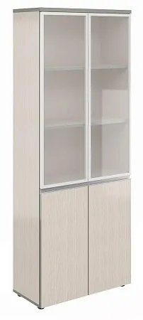 Шкаф широкий высокий со стеклом в алюм. раме V-2.2+4.0+4.4.1*2+ручки