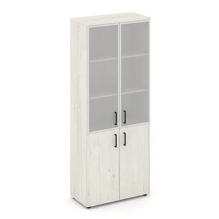 Шкаф высокий широкий (2 низких фасада ЛДСП + 2 средних фасада стекло сатин в раме) SN.STS-103 (796*400*1982)