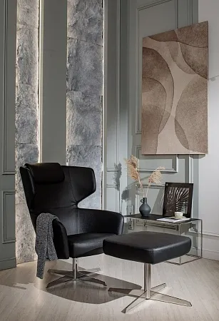 VENTO Пуф кожа ЧЕРНЫЙ/ХРОМ ELEGANCE Pouf R8 Dakota black