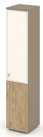 Шкаф высокий узкий правый (1 низкий фасад ЛДСП + 1 средний фасад стекло лакобель Satin в раме) ES.SU-1.2R(R) I/U