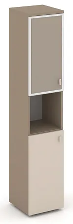 Шкаф высокий узкий левый (1 низкий фасад ЛДСП + 1 низкий фасад стекло лакобель Satin в раме) ES.SU-1.4R(L) I/U