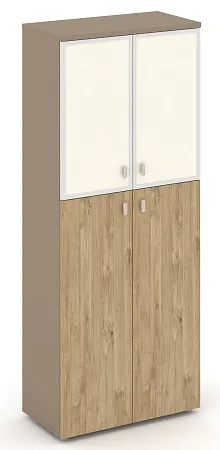 Шкаф высокий широкий (2 средних фасада ЛДСП + 2 низких фасада стекло лакобель  Satin в раме) ES.ST-1.7R I/U