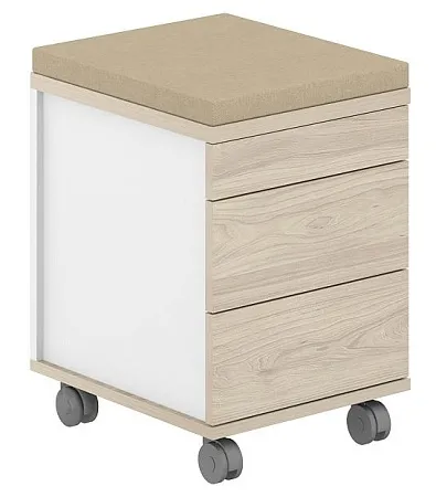 Тумба мобильная 2 ящ. метаб.+ лот.ящ. + подушка-бежевый AG.274.WH.WH.WH