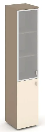 Шкаф высокий узкий левый (1 низкий фасад ЛДСП + 1 средний фасад стекло в раме сатин матовый) ES.SU-1.2R(L)