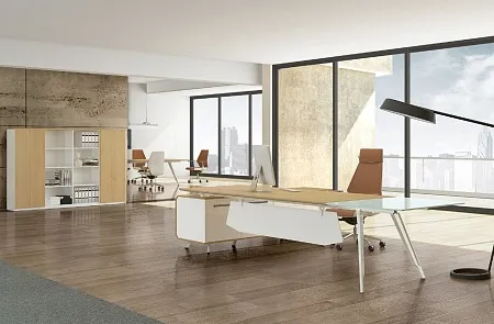 Стол руководителя на опорной сервисной тумбе, левый EA87L.200181