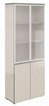Шкаф широкий высокий со стеклом в алюм. раме V-2.2+4.0+4.4.1*2+ручки