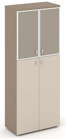 Шкаф высокий широкий (2 средних фасада ЛДСП + 2 низких фасада стекло лакобель  Satin в раме) ES.ST-1.7R I/U