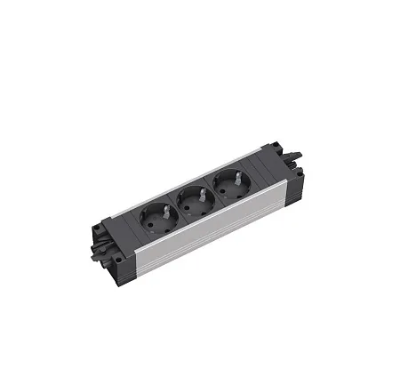 STEP блок розеток 3xSchuko ЧЕРНЫЙ-АЛЮМ 336.039