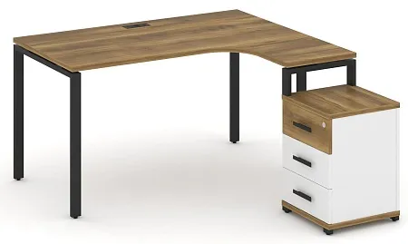 Стол эргономичный правый с опорной тумбой CN.SA-305(R) B/W