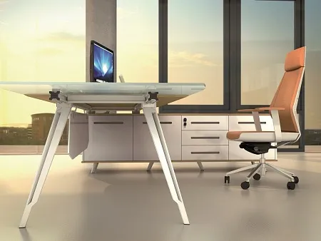 Стол руководителя на опорной сервисной тумбе, левый EA87L.200181