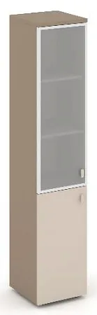 Шкаф высокий узкий левый (1 низкий фасад ЛДСП + 1 средний фасад стекло в раме сатин матовый) ES.SU-1.2R(L)