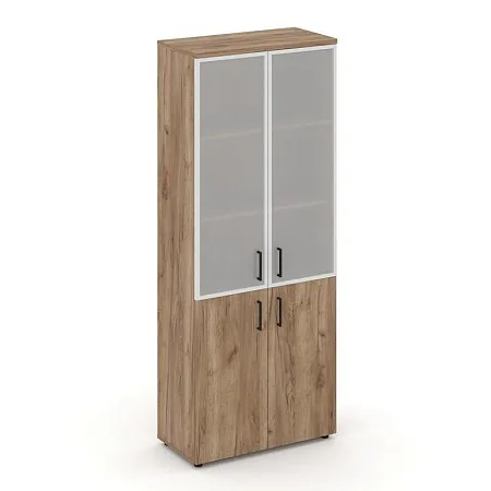 Шкаф высокий широкий (2 низких фасада ЛДСП + 2 средних фасада стекло сатин в раме) SN.STS-103 (796*400*1982)