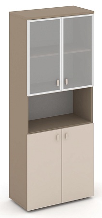 Шкаф высокий широкий (2 низких фасада ЛДСП + 2 низких фасада стекло в раме сатин матовый) ES.ST-1.4R