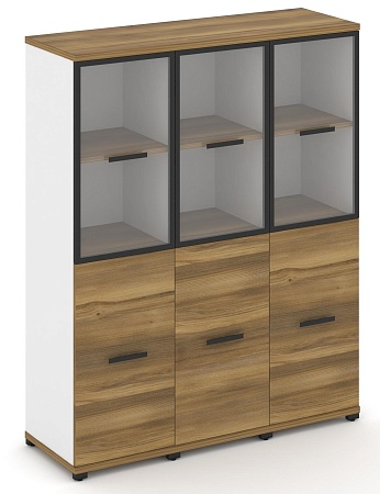 Шкаф три узкие секции, 4 ниши (3 фасада ЛДСП, 2 ниши + 2 фасада стекло прозрачное в раме, 2 ниши) CN.STU-432 RP B/W