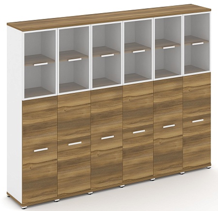 Шкаф шесть узких секций, 5 ниш (6 фасадов ЛДСП, 3 ниши + 6 фасадов стекло прозрачное в раме, 2 ниши) CN.STU-565 RP B/W