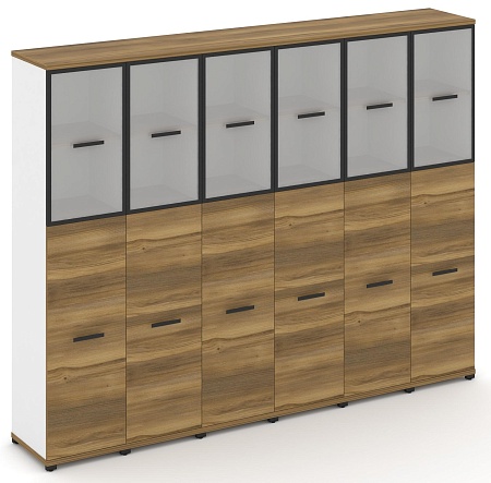 Шкаф шесть узких секций, 5 ниш (6 фасадов ЛДСП,  3 ниши + 6 фасадов стекло белое матовое в раме, 2 ниши) CN.STU-565 RM B/W