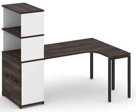 Стол эргономичный с опорным распашным шкафом с надставкой высокой правый CN.SA-215(R) B/W