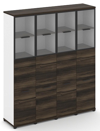 Шкаф четыре узкие секции, 5 ниш (4 фасада ЛДСП, 3 ниши + 4 фасада стекло прозрачное в раме,  2 ниши) CN.STU-545 RP B/W