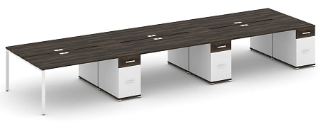 Рабочая станция на 6 мест с четыремя опорными тумбами CN.DRS-463 B/W