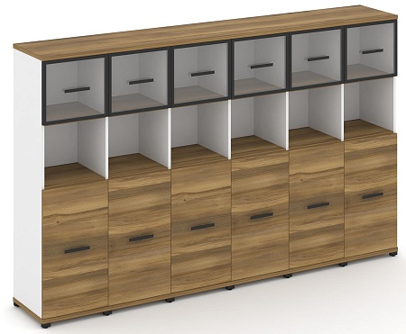 Шкаф шесть узких секций, 4 ниши (6 фасадов  ЛДСП, 2 ниши + 6 фасадов стекло прозрачное в раме, 1 ниша) CN.STU-465 RP B/W