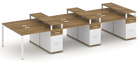 Рабочая станция на 6 мест шестью опорными тумбами CN.DRS-477 B/W