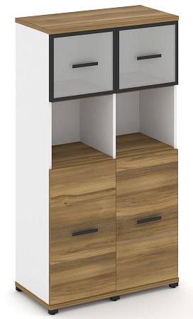 Шкаф две узкие секции, 4 ниши (2 фасада ЛДСП,  2 ниши + 2 фасада стекло белое матовое в раме, 1 ниша) CN.STU-425 RM B/W