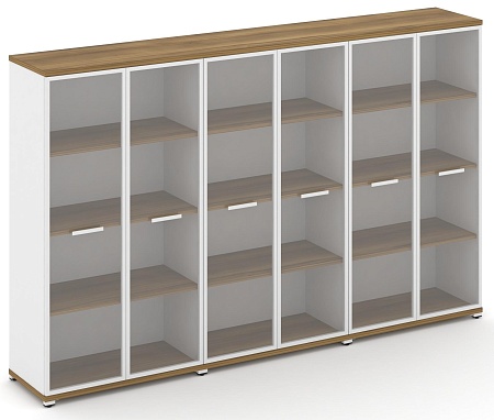 Шкаф три широкие секции, 4 ниши (6 фасадов стекло прозрачное в раме, 4 ниши) CN.STS-436 RP B/W