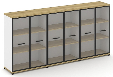 Шкаф три широкие секции, 3 ниши (6 фасадов стекло прозрачное в раме, 3 ниши) CN.STS-336 RP B/W