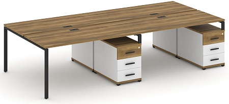 Рабочая станция на 4 места с двумя двухсторонними опорными тумбами CN.DRS-320 B/W