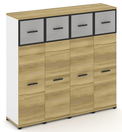 Шкаф четыре узкие секции, 4 ниши (4 фасада ЛДСП, 3 ниши + 4 фасада стекло белое матовое в раме, 1 ниша) CN.STU-444 RM B/W