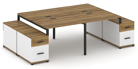 Рабочая станция на 4 места с двумя двухсторонними опорными тумбами CN.DRS-329 B/W