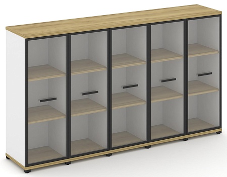 Шкаф пять узких секций, 3 ниши (5 фасадов стекло прозрачное в раме, 3 ниши) CN.STU-356 RP B/W