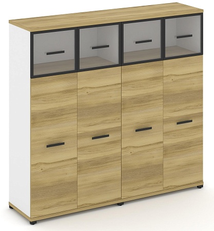 Шкаф две широкие секции, 4 ниши (4 фасада ЛДСП, 3 ниши + 4 фасада стекло прозрачное в раме,  1 ниша) CN.STS-424 RP B/W