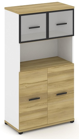 Шкаф две широкие секции, 4 ниши (2 фасада ЛДСП, 2 ниши + 2 фасада стекло белое матовое в раме, 1 ниша) CN.STS-415 RM B/W