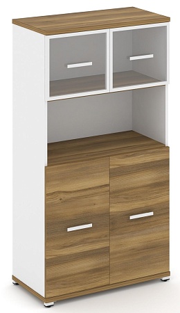 Шкаф две широкие секции, 4 ниши (2 фасада ЛДСП, 2 ниши + 2 фасада стекло прозрачное в раме, 1 ниша) CN.STS-415 RP B/W