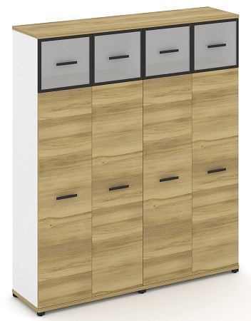 Шкаф две широкие секции, 5 ниш (4 фасада ЛДСП, 4 ниши + 4 фасада стекло белое матовое в раме,  1 ниша) CN.STS-527 RM B/W