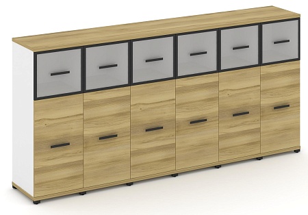 Шкаф шесть узких секций, 3 ниши (6 фасадов ЛДСП, 2 ниши + 6 фасадов стекло белое матовое в раме, 1 ниша) CN.STU-364 RM B/W