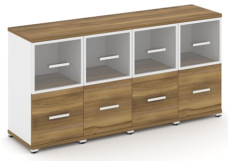 Шкаф четыре узкие секции, 2 ниши (4 фасада ЛДСП,  1 ниша + 4 фасада стекло прозрачное в раме, 1 ниша) CN.STU-242 RP B/W