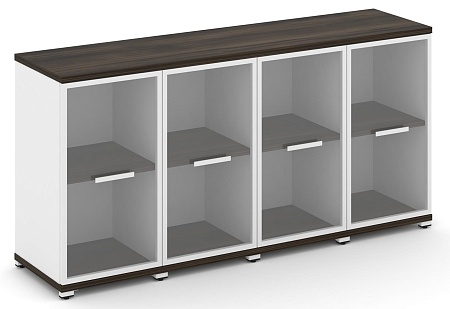 Шкаф четыре узкие секции, 2 ниши (4 фасада стекло прозрачное в раме, 2 ниши) CN.STU-243 RP B/W