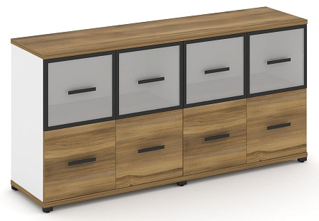 Шкаф две широкие секции, 2 нишии (4 фасада ЛДСП, 1 ниша+ 4 фасада стекло белое матовое в раме, 1 ниша) CN.STS-222 RM B/W