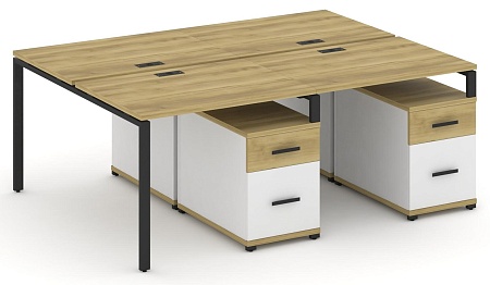 Рабочая станция на 4 места с двумя двухсторонними опорными тумбами CN.DRS-321 B/W