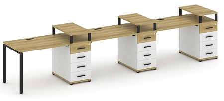 Рабочая станция на 3 места с тремя опорными тумбами CN.ORS-457 B/W