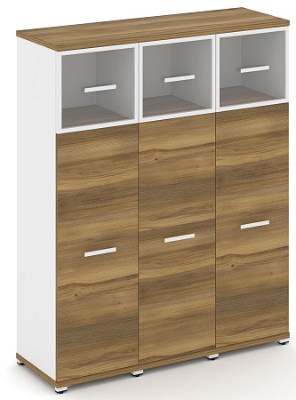 Шкаф три узкие секции, 4 ниши (3 фасада ЛДСП, 3 ниши + 3 фасада стекло прозрачное в раме, 1 ниша) CN.STU-434 RP B/W