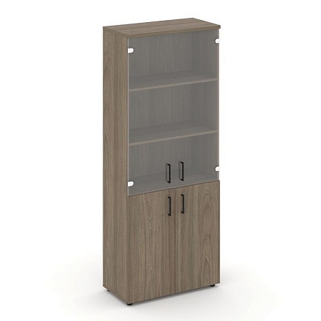 Шкаф высокий широкий (2 низких фасада ЛДСП + 2 средних фасада стекло прозрачное) SN.STS-102 796*400*1982