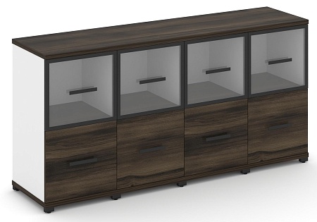 Шкаф четыре узкие секции, 2 ниши (4 фасада ЛДСП,  1 ниша + 4 фасада стекло прозрачное в раме, 1 ниша) CN.STU-242 RP B/W