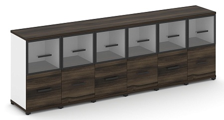 Шкаф шесть узких секций, 2 ниши (6 фасадов ЛДСП, 1 ниша + 6 фасадов стекло прозрачное в раме, 1 ниша) CN.STU-262 RP B/W