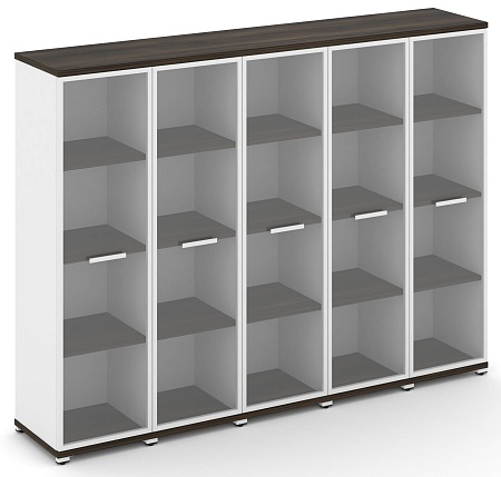 Шкаф пять узких секций, 4 ниши (5 фасадов стекло прозрачное в раме, 4 ниши) CN.STU-456 RP B/W